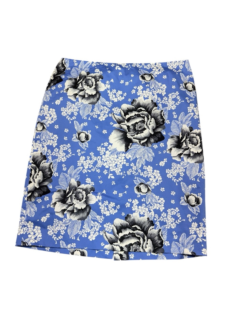 Talbots Blue Rose Floral Pencil Skirt Womens 14 Cotton Blend Knee Length